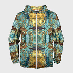 Ветровка с капюшоном мужская Коллекция Фрактальная мозаика Желто-голубой, цвет: 3D-белый