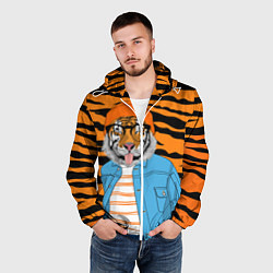 Ветровка с капюшоном мужская Тигр фурри на стиле, цвет: 3D-белый — фото 2