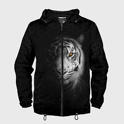 Ветровка с капюшоном мужская Тигр черно-белый соты, цвет: 3D-черный