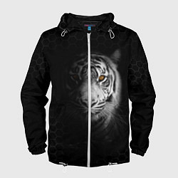 Ветровка с капюшоном мужская Тигр черно-белый соты, цвет: 3D-белый