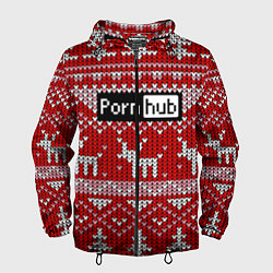 Ветровка с капюшоном мужская Porn Hub новогодний, цвет: 3D-черный