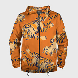 Ветровка с капюшоном мужская Тигр паттерн, цвет: 3D-черный
