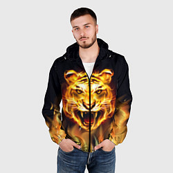 Ветровка с капюшоном мужская Тигр В Пламени, цвет: 3D-черный — фото 2