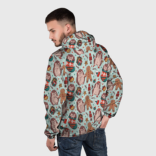Мужская ветровка Новогодний ёжик и щелкунчик / 3D-Черный – фото 4