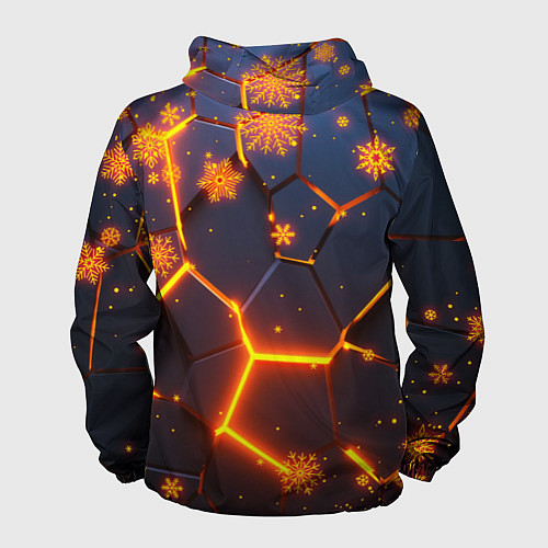 Мужская ветровка НОВОГОДНИЕ ОГНЕННЫЕ 3D ПЛИТЫ FIRE NEON HEXAGON / 3D-Белый – фото 2