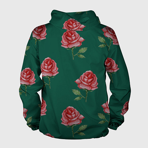 Мужская ветровка Ярко красные розы на темно-зеленом фоне / 3D-Черный – фото 2