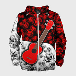 Ветровка с капюшоном мужская Гитара Розы Контраст, цвет: 3D-белый