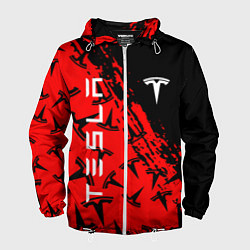 Ветровка с капюшоном мужская Tesla red pattern, цвет: 3D-белый