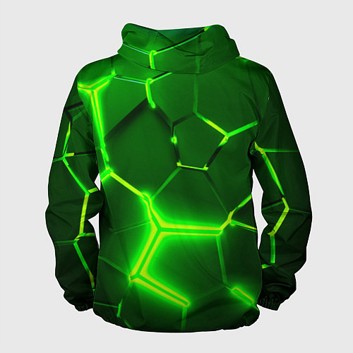 Мужская ветровка 3D ПЛИТЫ НЕОН NEON GREEN HEXAGON РАЗЛОМ / 3D-Белый – фото 2