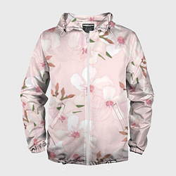 Ветровка с капюшоном мужская Розовые цветы весны, цвет: 3D-белый