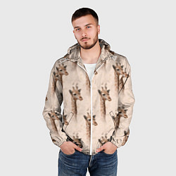 Ветровка с капюшоном мужская Голова жирафа паттерн, цвет: 3D-белый — фото 2