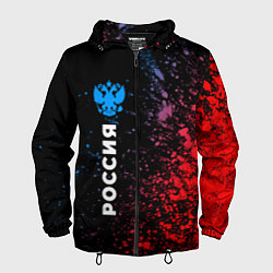 Ветровка с капюшоном мужская РОССИЯ - ГЕРБ Арт Вертикально, цвет: 3D-черный