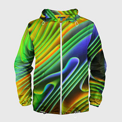 Ветровка с капюшоном мужская Цветные неоновые полосы Абстракция Color neon patt, цвет: 3D-белый