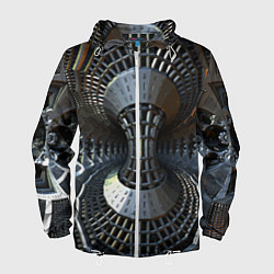 Ветровка с капюшоном мужская Механистический индустриальный паттерн Броня Mecha, цвет: 3D-белый