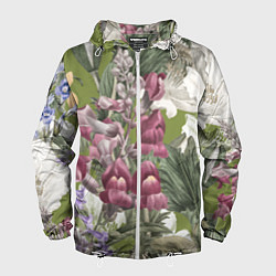 Ветровка с капюшоном мужская Цветы Ностальгический Весенний Узор, цвет: 3D-белый