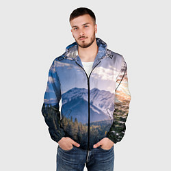 Ветровка с капюшоном мужская Горы Лес Солнце, цвет: 3D-черный — фото 2