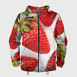 Ветровка с капюшоном мужская Strawberries, цвет: 3D-черный