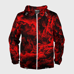 Ветровка с капюшоном мужская Красный дым Red Smoke Красные облака, цвет: 3D-белый