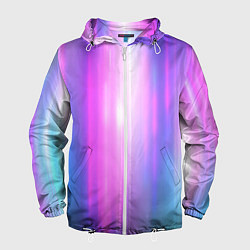 Ветровка с капюшоном мужская Northern lights, Северное сияние, неоновое свечени, цвет: 3D-белый