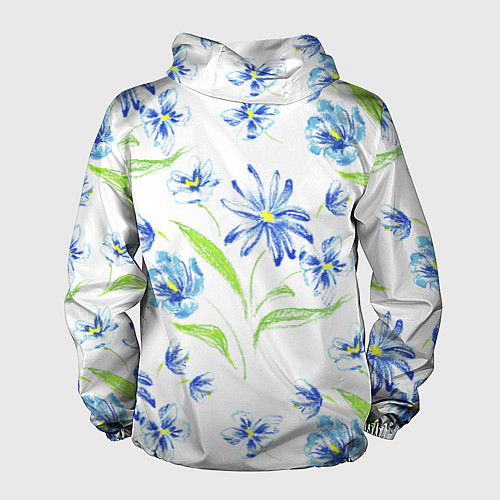 Мужская ветровка Цветы Синие Нарисованные Карандашами / 3D-Белый – фото 2