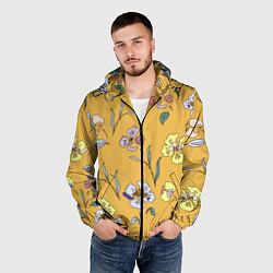 Ветровка с капюшоном мужская Цветы Нарисованные На Золотом Фоне, цвет: 3D-черный — фото 2