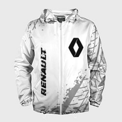 Ветровка с капюшоном мужская Renault Speed на светлом фоне со следами шин, цвет: 3D-белый