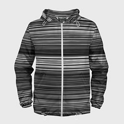 Ветровка с капюшоном мужская Black and white thin stripes Тонкие полосы, цвет: 3D-белый