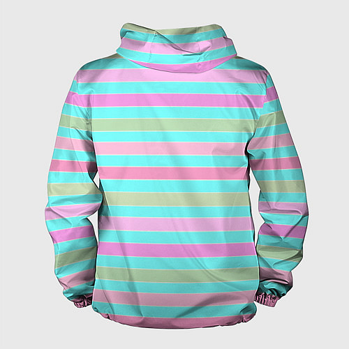 Мужская ветровка Pink turquoise stripes horizontal Полосатый узор / 3D-Черный – фото 2