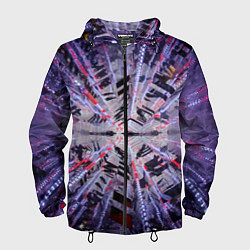Ветровка с капюшоном мужская Неоновый абстрактный коридор - Фиолетовый, цвет: 3D-черный