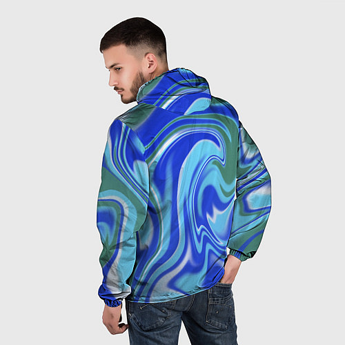 Мужская ветровка Тай-дай с синим, зелёным и белым цветом / 3D-Черный – фото 4