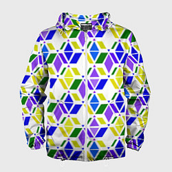 Ветровка с капюшоном мужская Разноцветный неоновый геометрический узор, цвет: 3D-белый