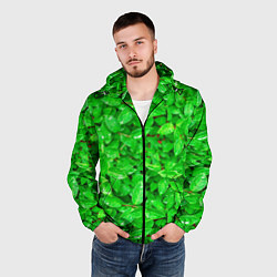 Ветровка с капюшоном мужская Зелёные листья - текстура, цвет: 3D-черный — фото 2