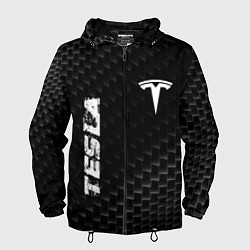 Ветровка с капюшоном мужская Tesla карбоновый фон, цвет: 3D-черный