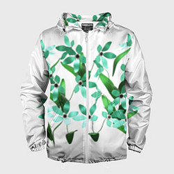 Ветровка с капюшоном мужская Flowers green light, цвет: 3D-белый