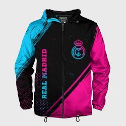 Ветровка с капюшоном мужская Real Madrid - neon gradient: символ и надпись верт, цвет: 3D-черный