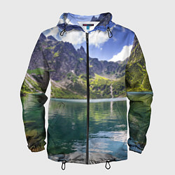 Ветровка с капюшоном мужская Прозрачное горное озеро, цвет: 3D-черный