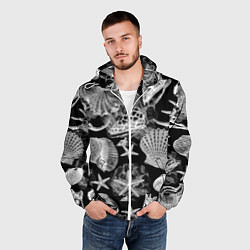 Ветровка с капюшоном мужская Композиция из ракушек, кораллов и морских звёзд, цвет: 3D-белый — фото 2