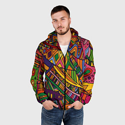 Ветровка с капюшоном мужская Психоделический узор, цвет: 3D-черный — фото 2