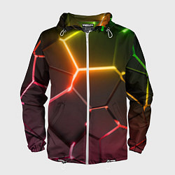 Ветровка с капюшоном мужская Неоновые радужные плиты, цвет: 3D-белый
