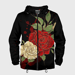 Ветровка с капюшоном мужская Прекрасные розы, цвет: 3D-черный