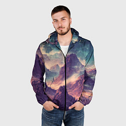 Ветровка с капюшоном мужская В горах Вечерний пейзаж, цвет: 3D-черный — фото 2