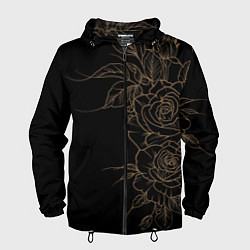Ветровка с капюшоном мужская Элегантные розы на черном фоне, цвет: 3D-черный