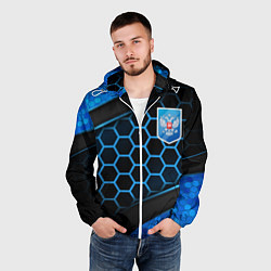 Ветровка с капюшоном мужская Объемные соты - герб России, цвет: 3D-белый — фото 2
