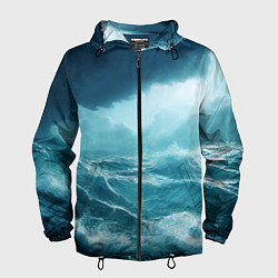 Ветровка с капюшоном мужская Буря в море, цвет: 3D-черный