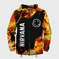Ветровка с капюшоном мужская Nirvana и пылающий огонь, цвет: 3D-черный