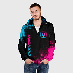 Ветровка с капюшоном мужская Changan - neon gradient: надпись, символ, цвет: 3D-черный — фото 2