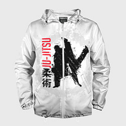 Ветровка с капюшоном мужская Jiu jitsu splashes logo, цвет: 3D-белый