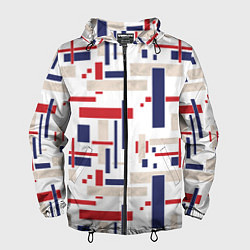 Ветровка с капюшоном мужская Геометрический узор Орион красно-синий на белом, цвет: 3D-черный