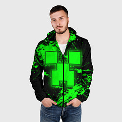 Ветровка с капюшоном мужская Minecraft neon green, цвет: 3D-черный — фото 2