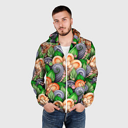 Ветровка с капюшоном мужская Объемные лепестки цветов и листья, цвет: 3D-белый — фото 2